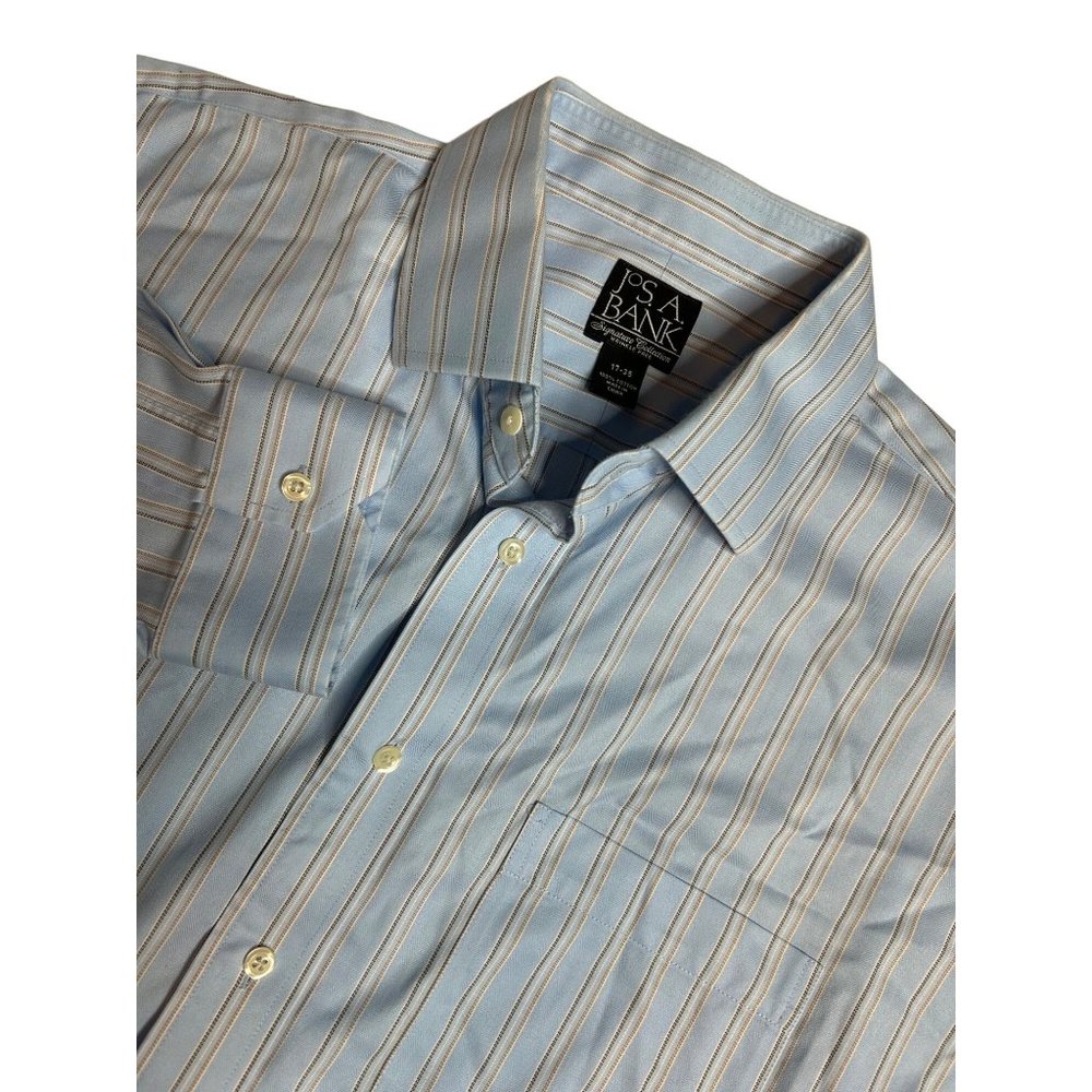Jos A Bank Mens Signature Collection Size 17 Long Sleeve Blue Striped Shirt